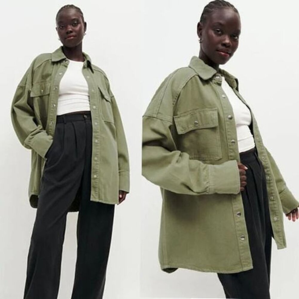 NWT Reformation Ace Oversized Shirt Button Down Patch Jacket Dried Herbs Size: M